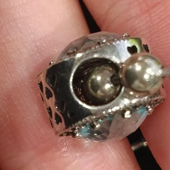 Pandora Silver Beaded Bracelet with Blue Crystal Charm - Picture 5 of 6